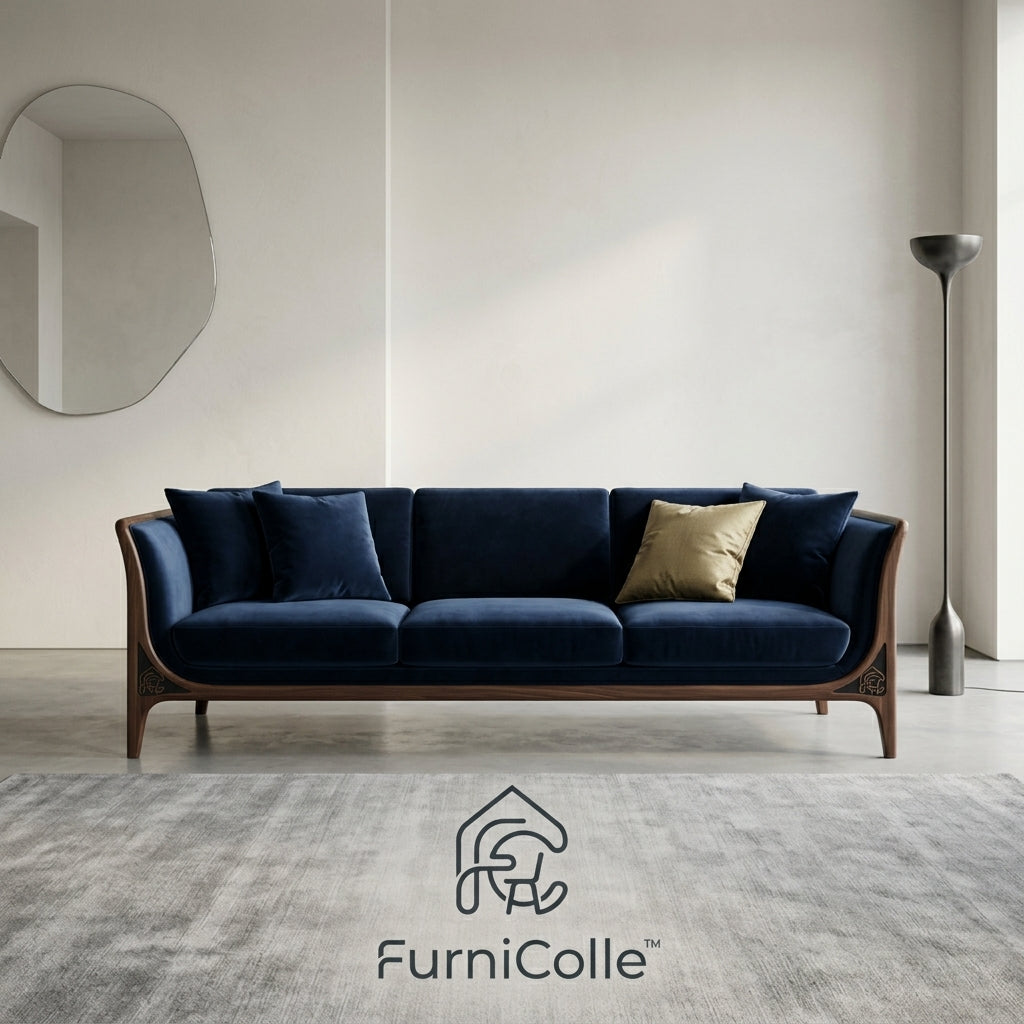 FurniColle™ Luxe Velvet Wood Sofa